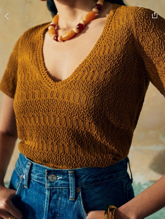 Sezane Sweaters - Sezane Mustard Textured V-Neck Short Sleeve Sweater